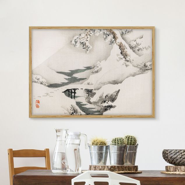 køkken dekorationer Asian Vintage Drawing Winter Landscape