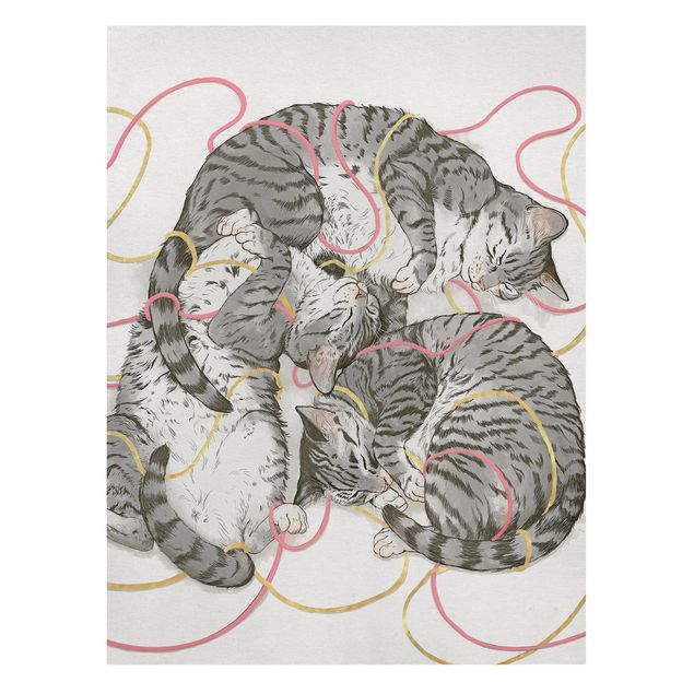 Billeder på lærred kunsttryk Illustration Grey Cat Painting