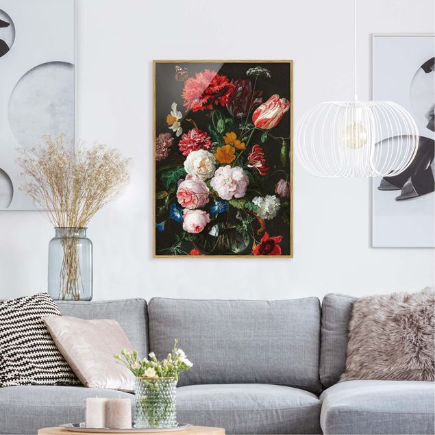 Indrammede plakater blomster Jan Davidsz De Heem - Still Life With Flowers In A Glass Vase