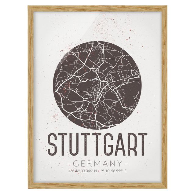 Indrammede plakater ordsprog Stuttgart City Map - Retro