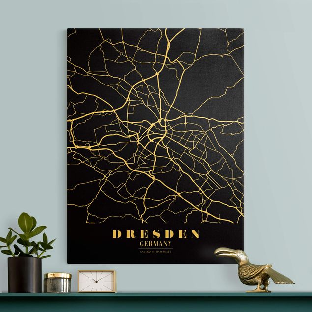 Billeder på lærred sort og hvid Dresden City Map - Classic Black