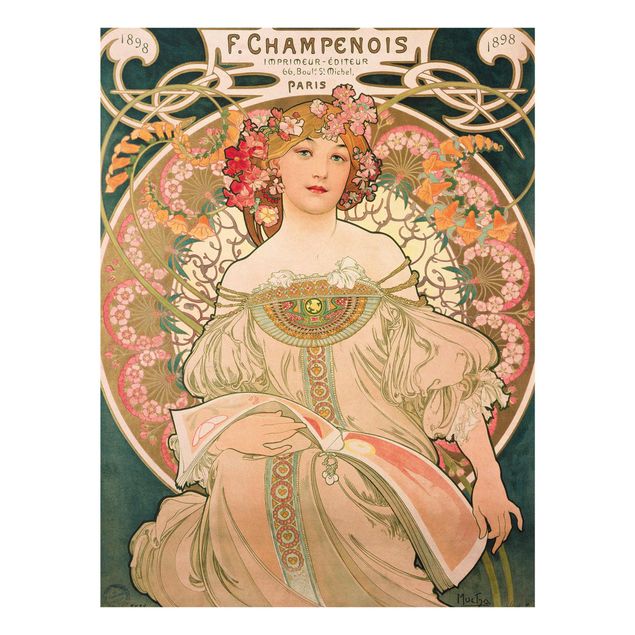 Glasbilleder blomster Alfons Mucha - Poster For F. Champenois