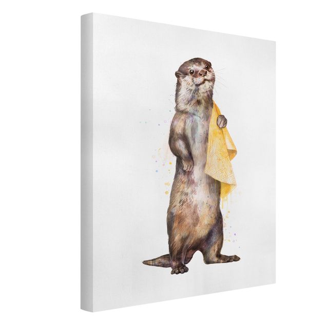 Billeder kunsttryk Illustration Otter With Towel Painting White