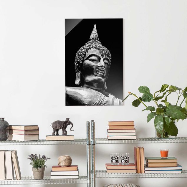 Glasbilleder sort og hvid Buddha Statue Face