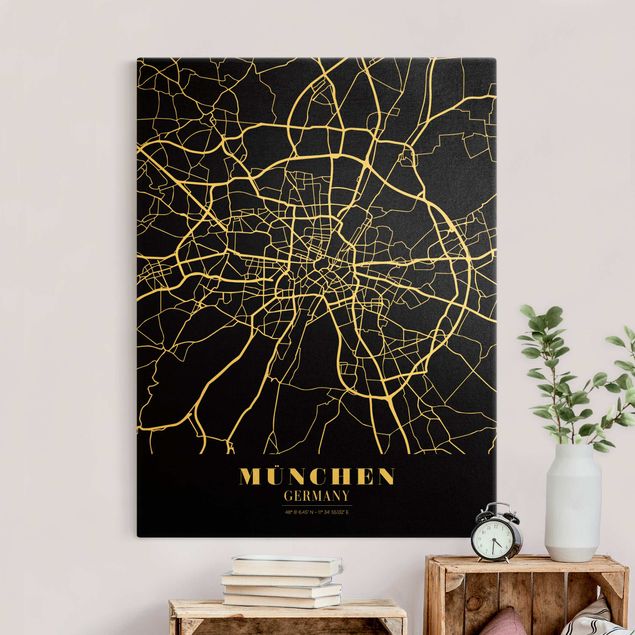 Billeder på lærred sort og hvid Munich City Map - Classic Black