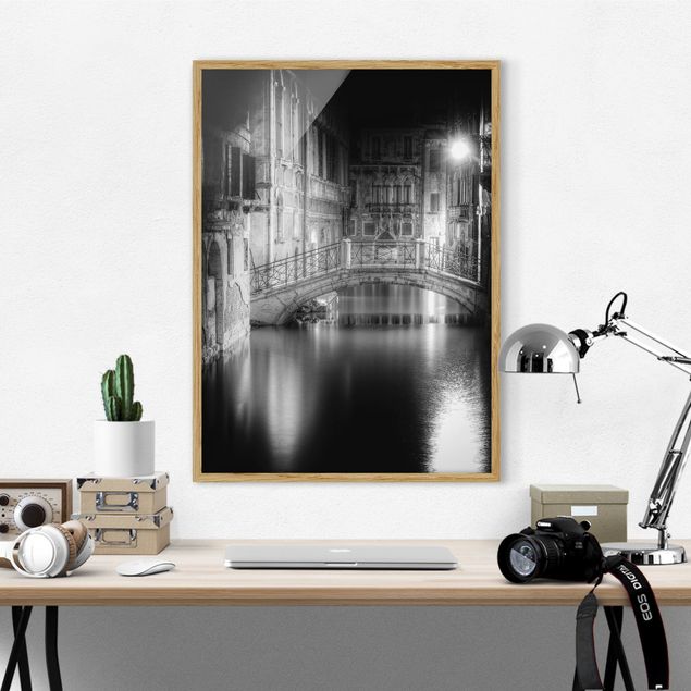 Indrammede plakater sort og hvid Bridge Venice