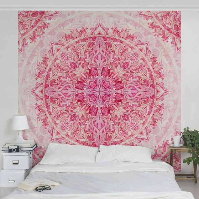 Moderne tapet Mandala Watercolour Ornament Pattern Pink