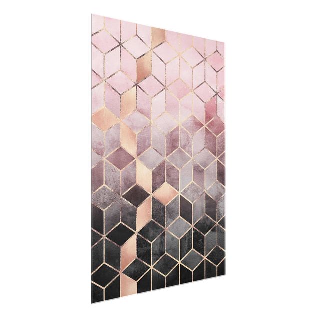 Glasbilleder abstrakt Pink Grey Golden Geometry