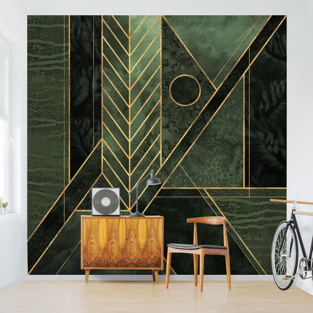 Moderne tapet Geometric Shapes Emerald Gold