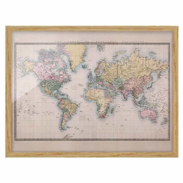 Billeder verdenskort Vintage World Map Around 1850