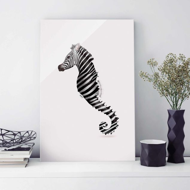 Billeder sort og hvid Seahorse With Zebra Stripes