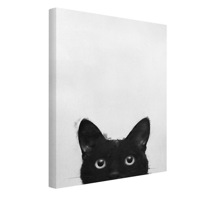 Billeder katte Illustration Black Cat On White Painting