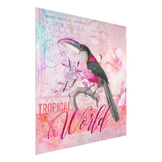 Billeder blomster Vintage Collage - Tropical World Tucan