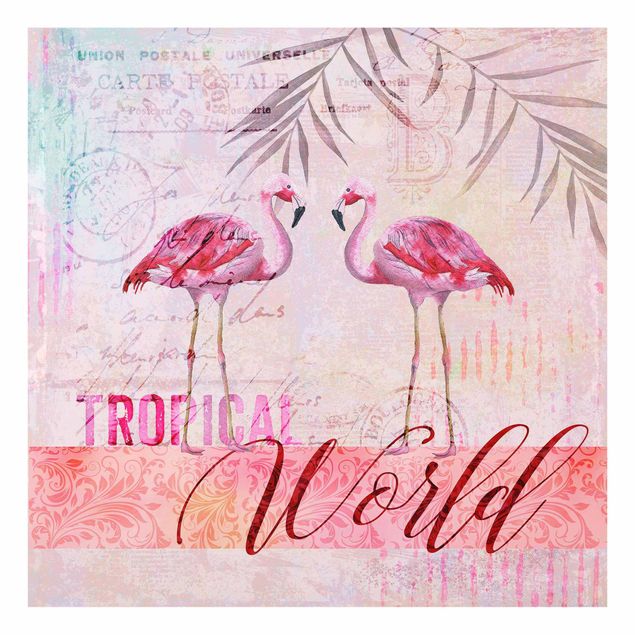 Billeder Andrea Haase Vintage Collage - Tropical World Flamingos