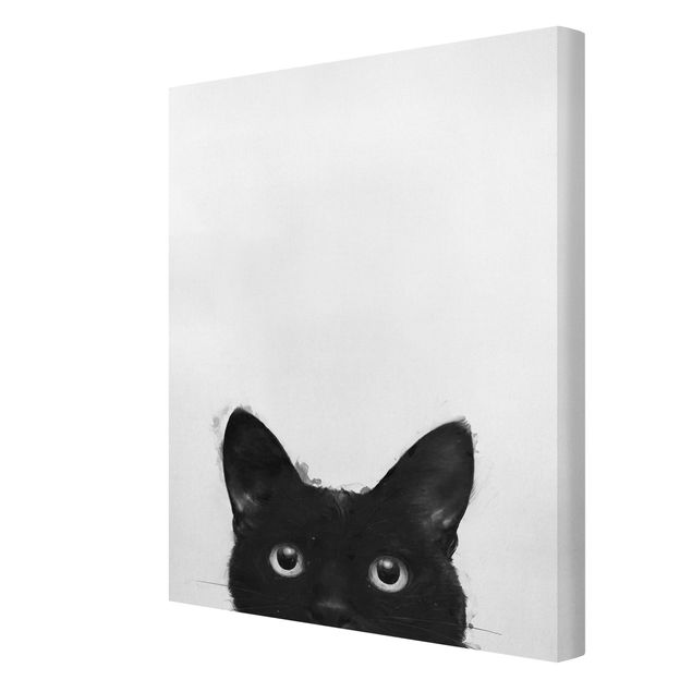 Billeder på lærred kunsttryk Illustration Black Cat On White Painting