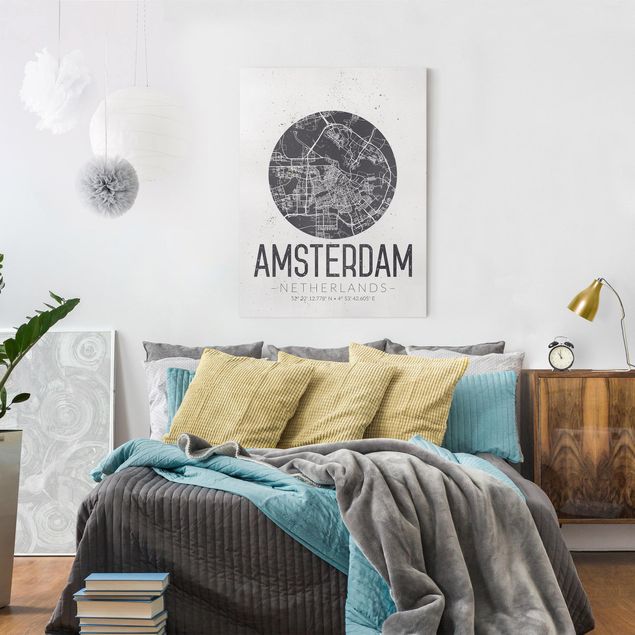 Billeder på lærred verdenskort Amsterdam City Map - Retro