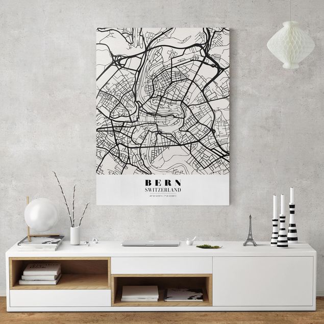 Billeder på lærred sort og hvid Bern City Map - Classical
