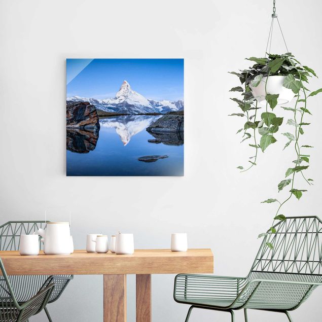 Glasbilleder bjerge Stellisee Lake In Front Of The Matterhorn