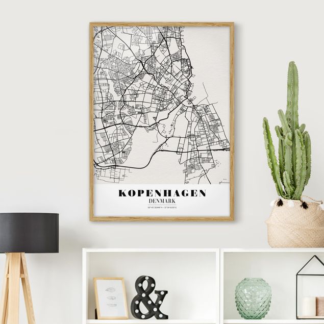 Indrammede plakater sort og hvid Copenhagen City Map - Classic