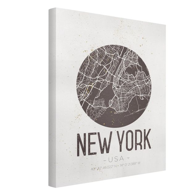 Billeder på lærred sort og hvid New York City Map - Retro