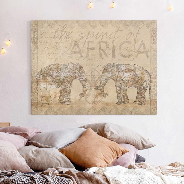 Billeder på lærred elefanter Vintage Collage - Spirit Of Africa