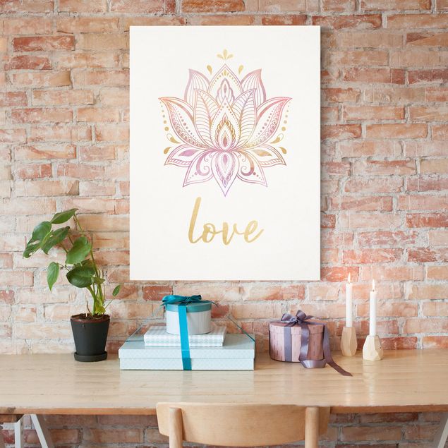 Billeder på lærred spirituelt Lotus Illustration Love Gold Light Pink