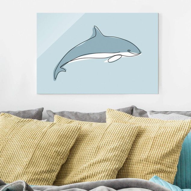 Glas magnettavla Dolphin Line Art