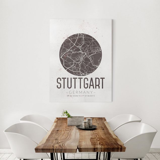 Billeder på lærred verdenskort Stuttgart City Map - Retro