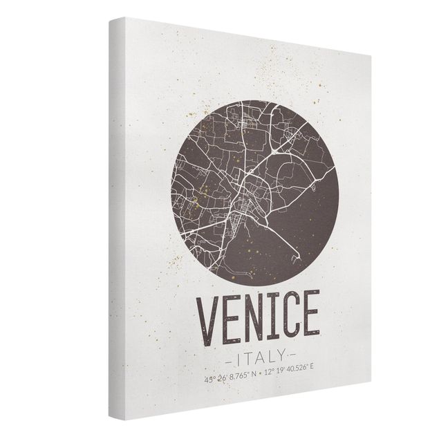 Billeder på lærred verdenskort Venice City Map - Retro