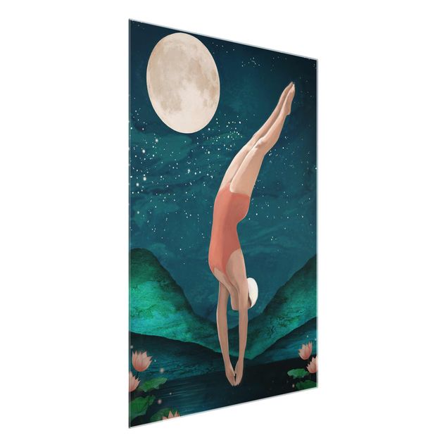 Billeder portræt Illustration Bather Woman Moon Painting