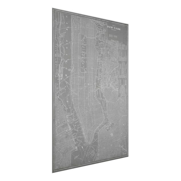 Glasbilleder arkitektur og skyline Vintage Map New York Manhattan