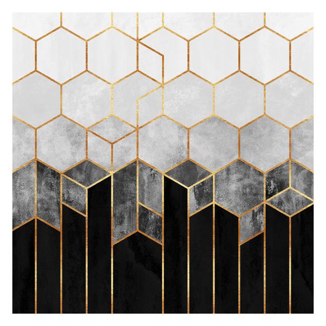 Tapet moderne Golden Hexagons Black And White