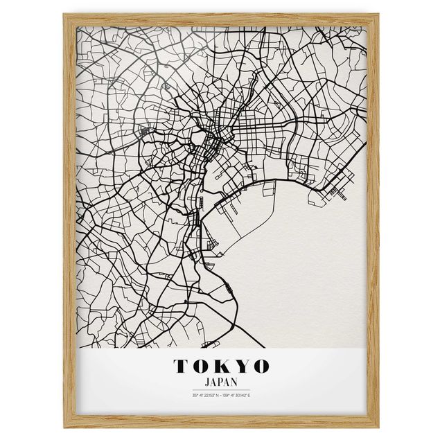 Indrammede plakater verdenskort Tokyo City Map - Classic
