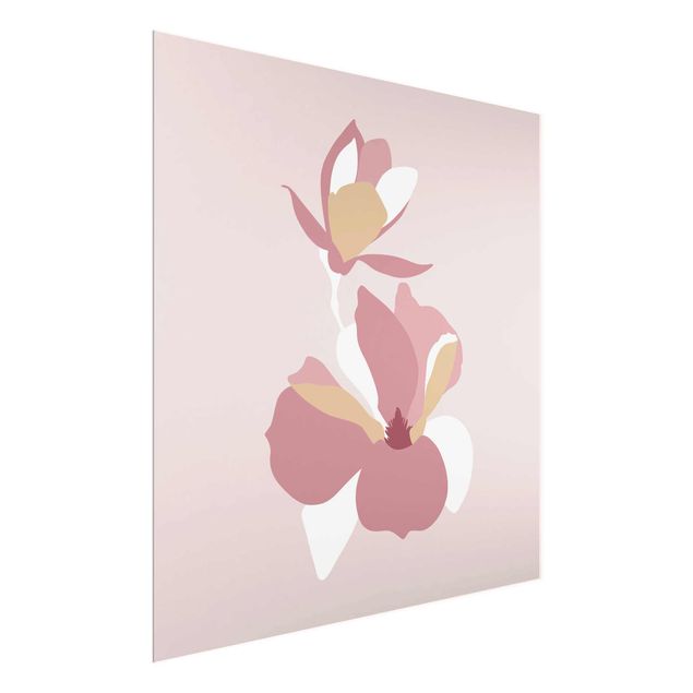 Glasbilleder blomster Line Art Flowers Pastel Pink