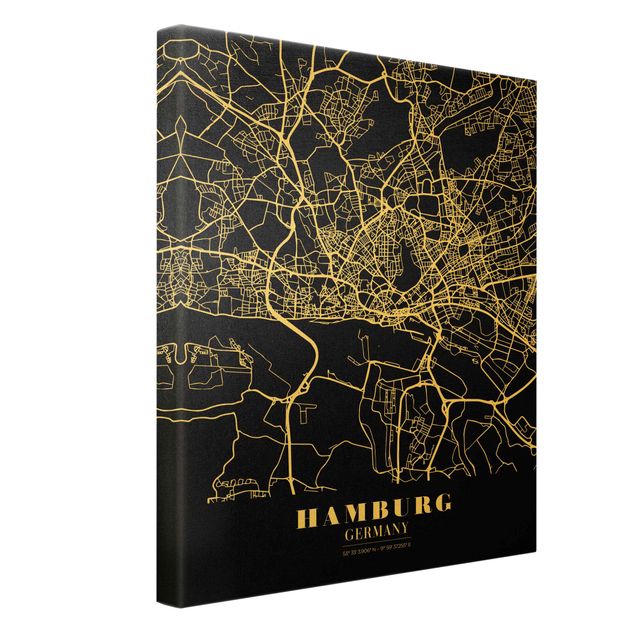 Billeder på lærred guld Hamburg City Map - Classic Black