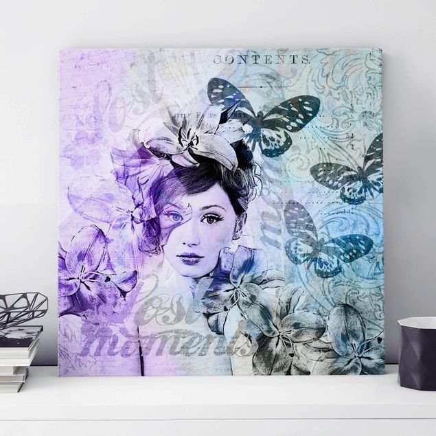 køkken dekorationer Shabby Chic Collage - Portrait With Butterflies