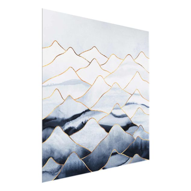 Glasbilleder landskaber Watercolour Mountains White Gold