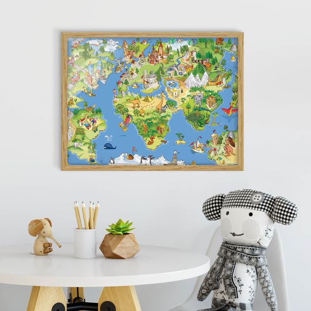 Indrammede plakater verdenskort Great and Funny Worldmap