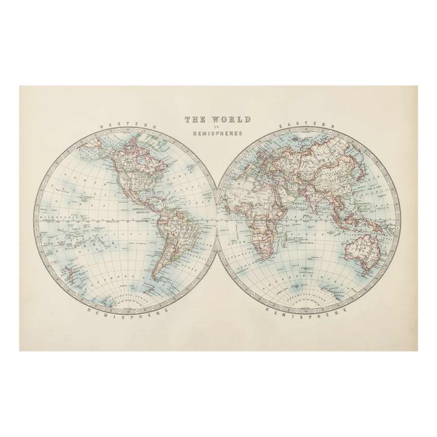 Billeder Vintage World Map The Two Hemispheres