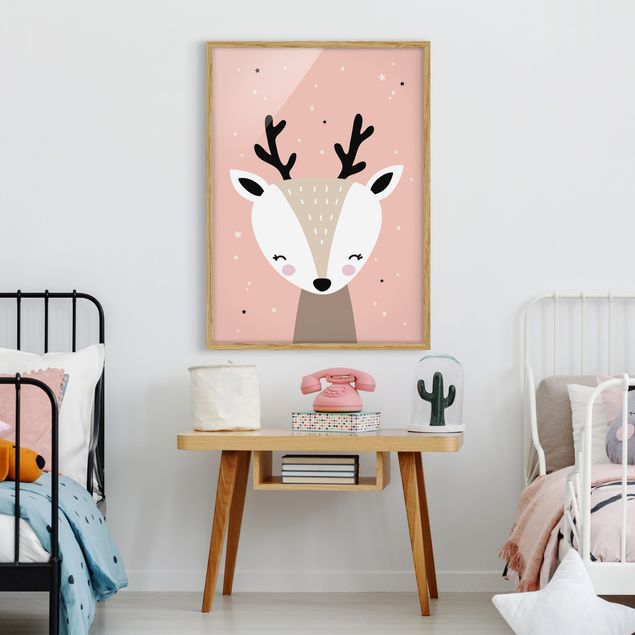Indrammede plakater dyr Happy Deer