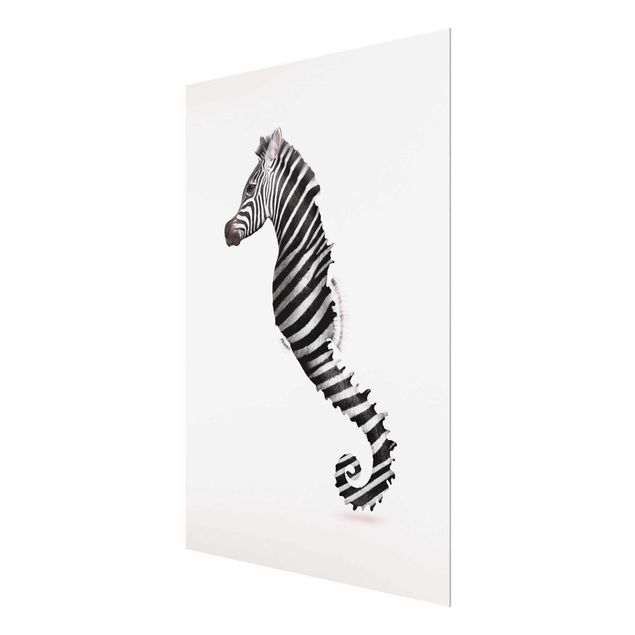 Glasbilleder sort og hvid Seahorse With Zebra Stripes