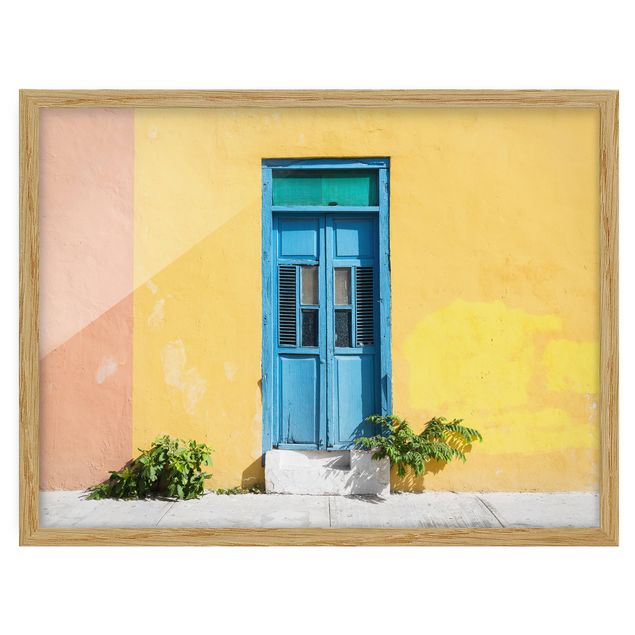 Indrammede plakater kunsttryk Colourful Wall Blue Door