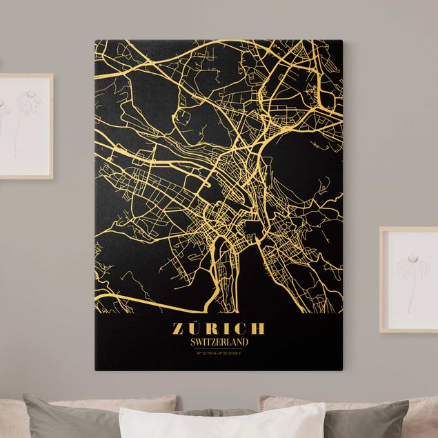 Billeder verdenskort Zurich City Map - Classic Black