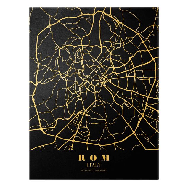 Billeder på lærred guld Rome City Map - Classic Black