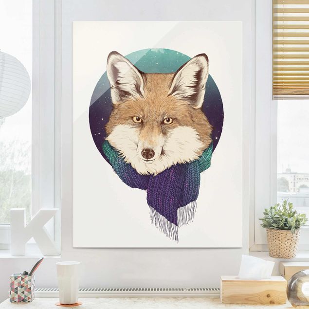 Glas magnettavla Illustration Fox Moon Purple Turquoise