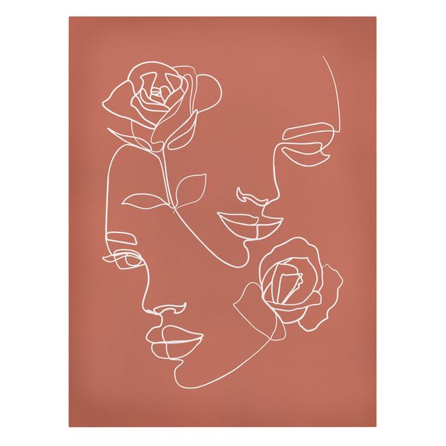Billeder på lærred blomster Line Art Faces Women Roses Copper