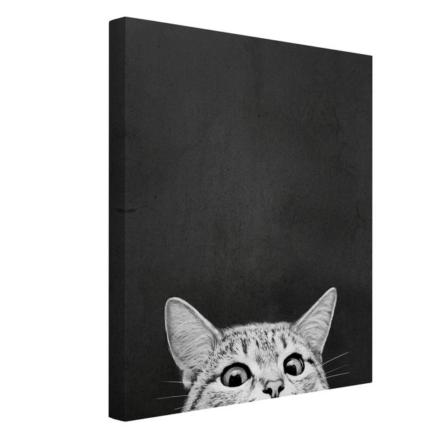 Billeder på lærred katte Illustration Cat Black And White Drawing
