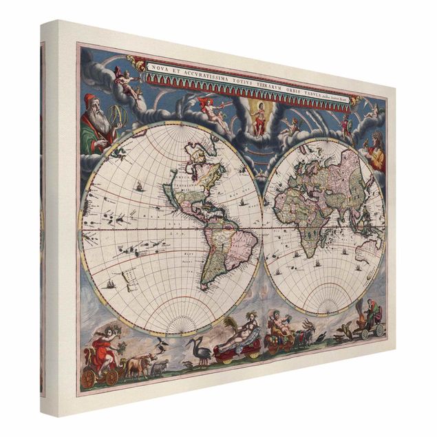 Billeder på lærred vintage Historic World Map Nova Et Accuratissima Of 1664