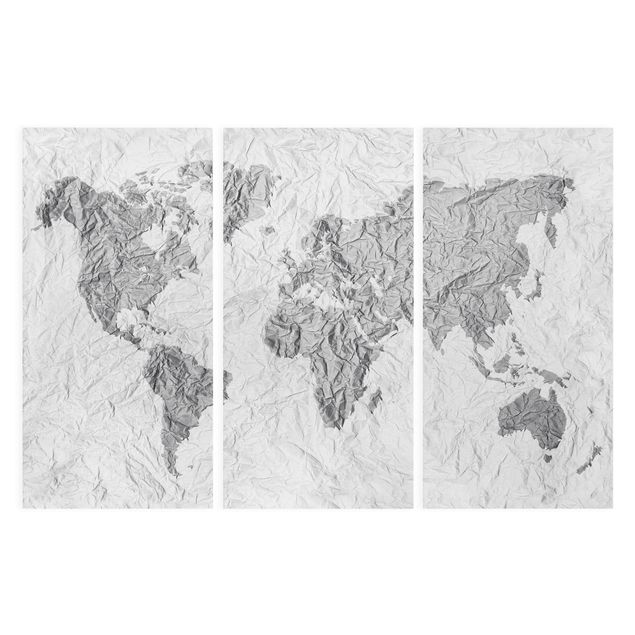 Billeder på lærred sort og hvid Paper World Map White Grey