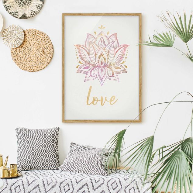 Indrammede plakater ordsprog Lotus Illustration Love Gold Light Pink